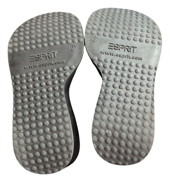 Vintage Y2K Esprit Platform Chunky Wedge Sandals Olive Green Gold Embroidery - Picture 2 of 9